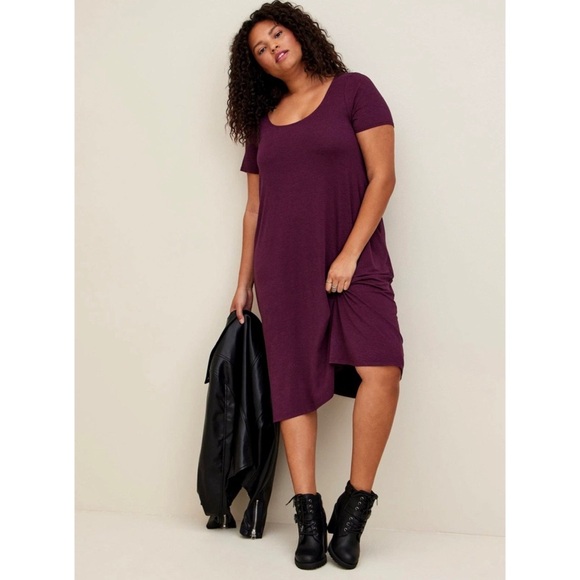 Size 0X Torrid Womens Torrid At The Knee Supersoft Hi-Low Dress Purple - Picture 3 of 7